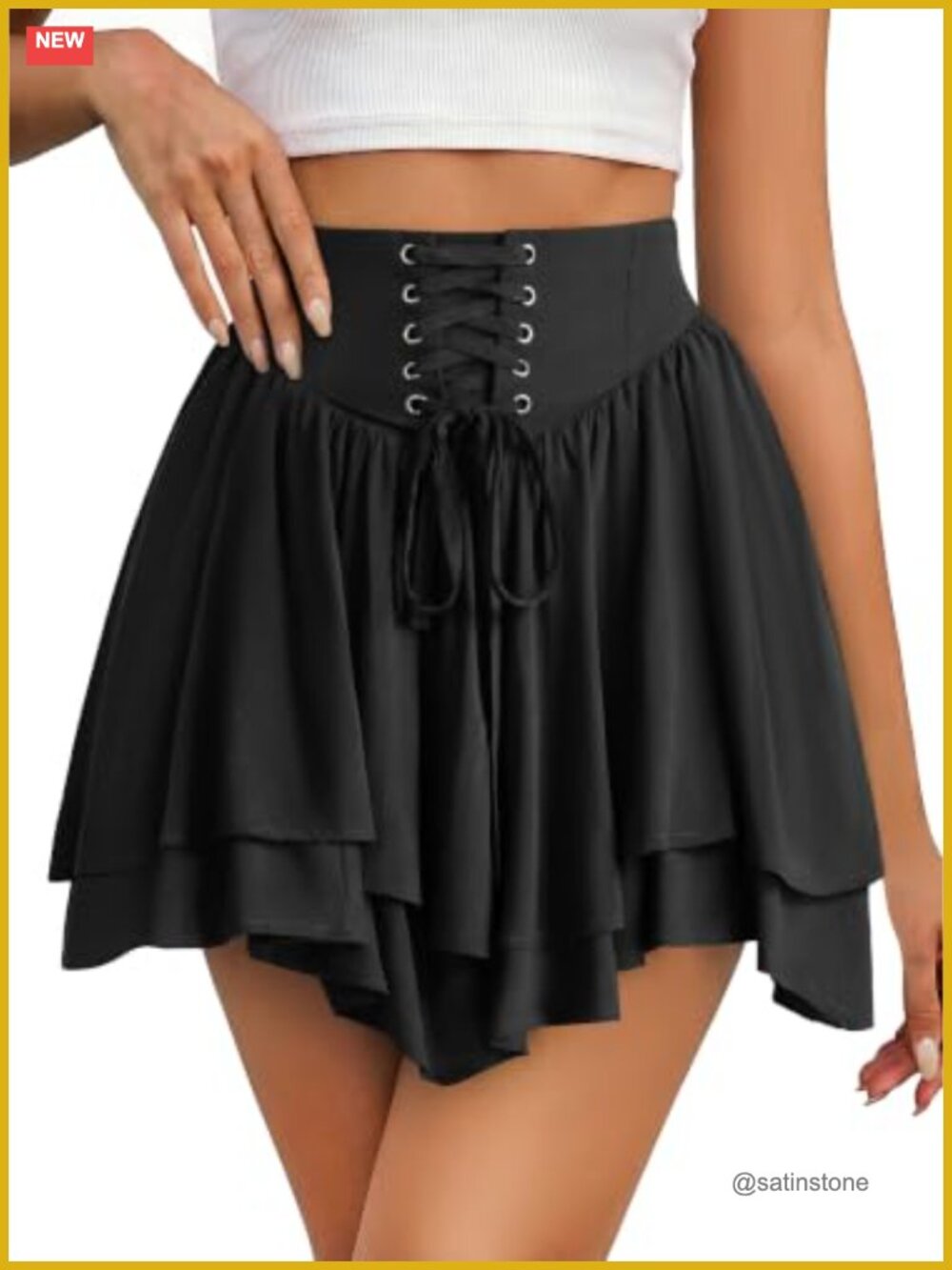 High Waist Asymmetrical Ruffled Skort with Lace-Up Corset Detail